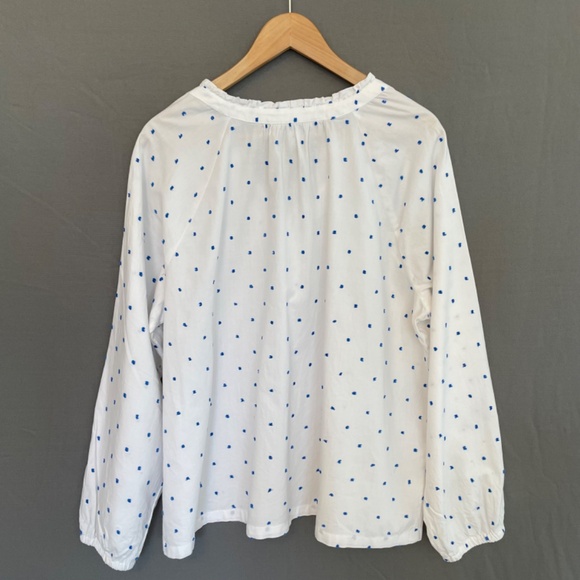 CROFT & BARROW Size XXL White & Blue Clip Dot Pop Over Blouse 100% Cotton - Picture 3 of 6